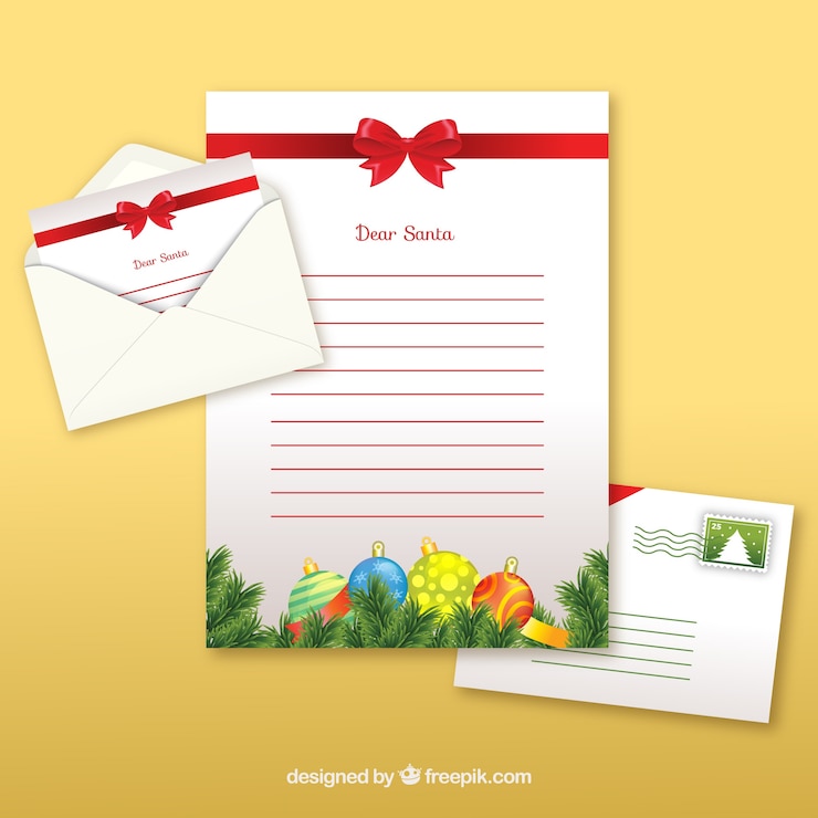 Vector gratuito plantilla realista de una carta de navidad