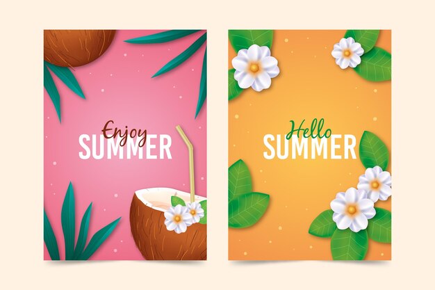 Plantilla realista de colección de tarjetas de verano