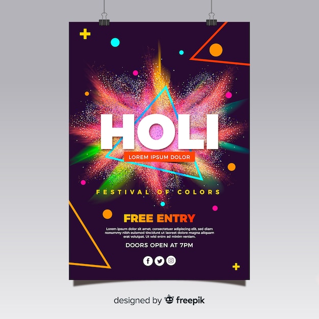 Plantilla realista de flyer de holi festival