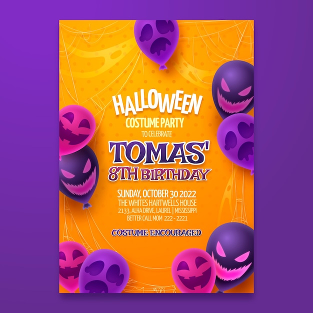 Vector gratuito plantilla realista de invitación de cumpleaños de halloween