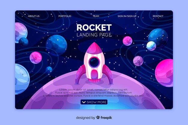 Plantilla realista de landing page del espacio