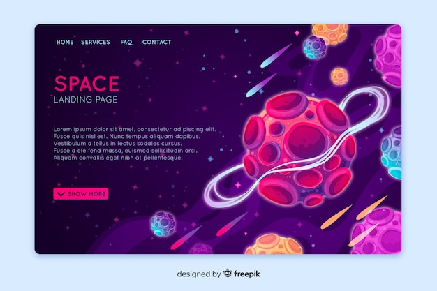 Vector gratuito plantilla realista de landing page del espacio