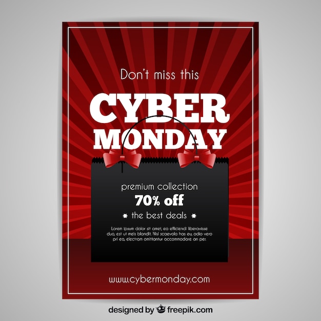 Vector gratuito plantilla realista negra y roja de cartel de cyber monday