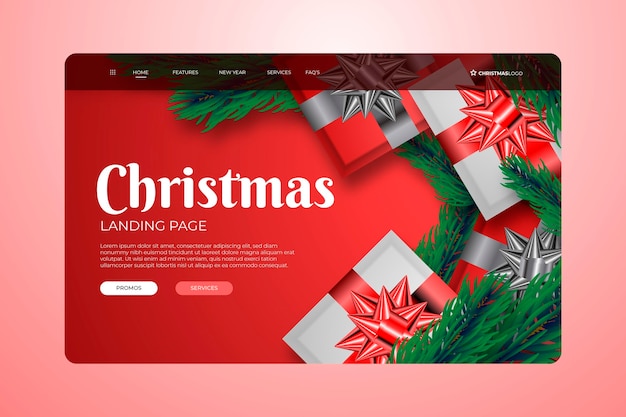 Plantilla realista de página de aterrizaje de navidad