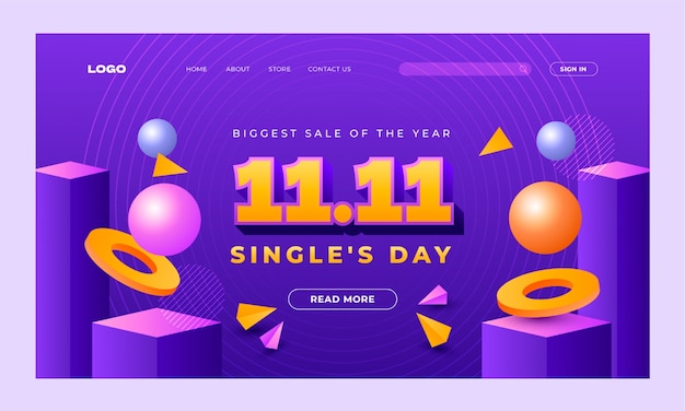 Plantilla realista de página de destino del día de compras del día del soltero 11.11