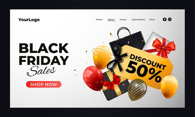 Vector gratuito plantilla realista de página de destino del viernes negro