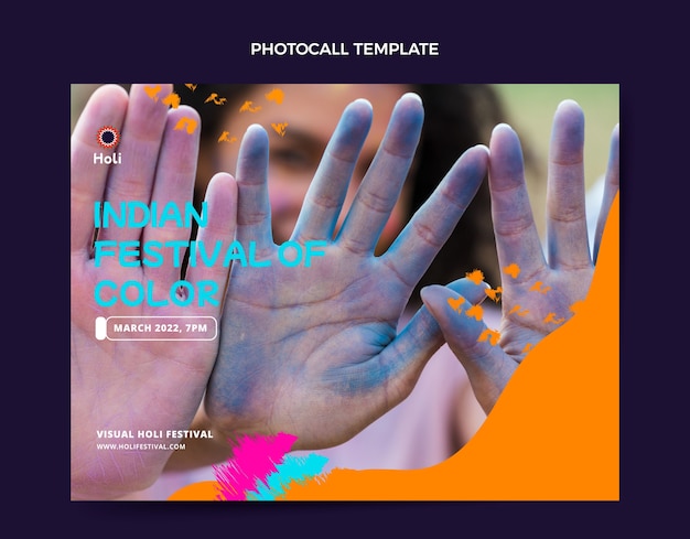 Vector gratuito plantilla realista de photocall de holi