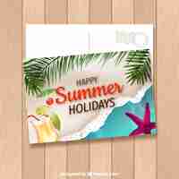 Vector gratuito plantilla realista de postal de verano con playa