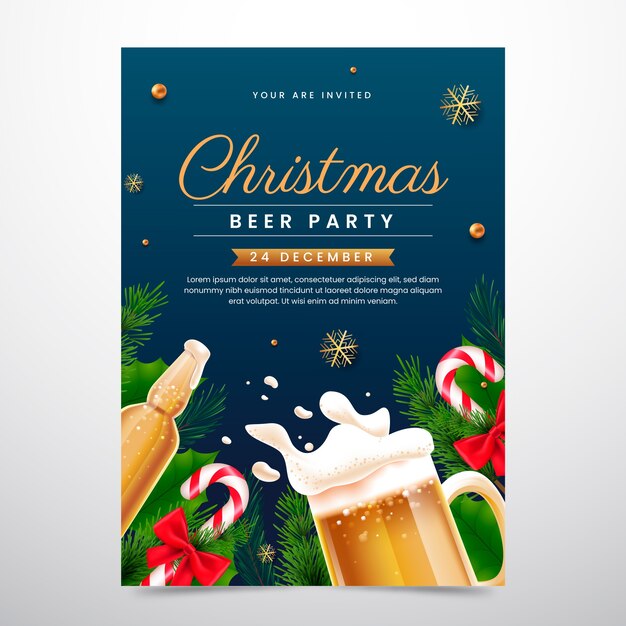 Plantilla realista de póster de cerveza navideña