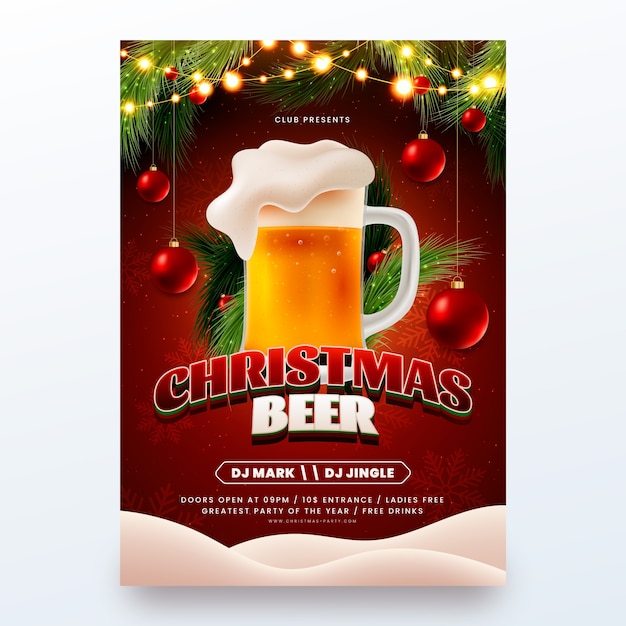 Plantilla realista de póster de cerveza navideña