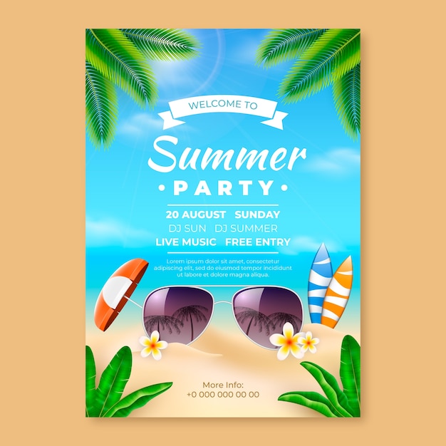 Vector gratuito plantilla realista de poster de fiesta de verano