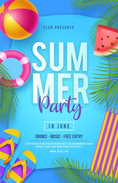 Plantilla realista de poster de fiesta de verano