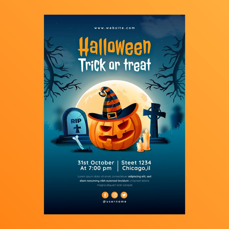 Vector gratuito plantilla realista de póster de halloween