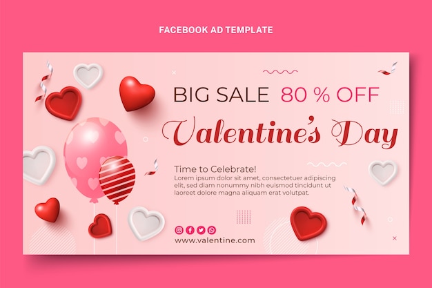 Vector gratuito plantilla realista de promoción de redes sociales del día de san valentín