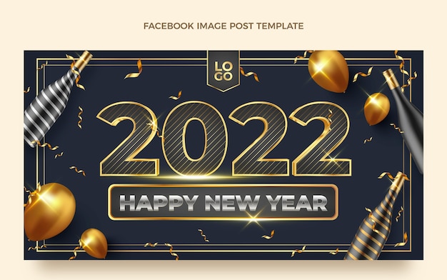 Plantilla realista de publicación de redes sociales de año nuevo