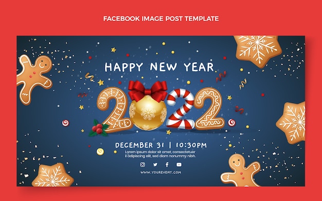 Vector gratuito plantilla realista de publicación de redes sociales de año nuevo