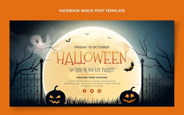 Vector gratuito plantilla realista de publicación de redes sociales de halloween