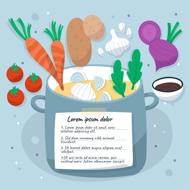 Plantilla de receta vegetariana de diseño plano