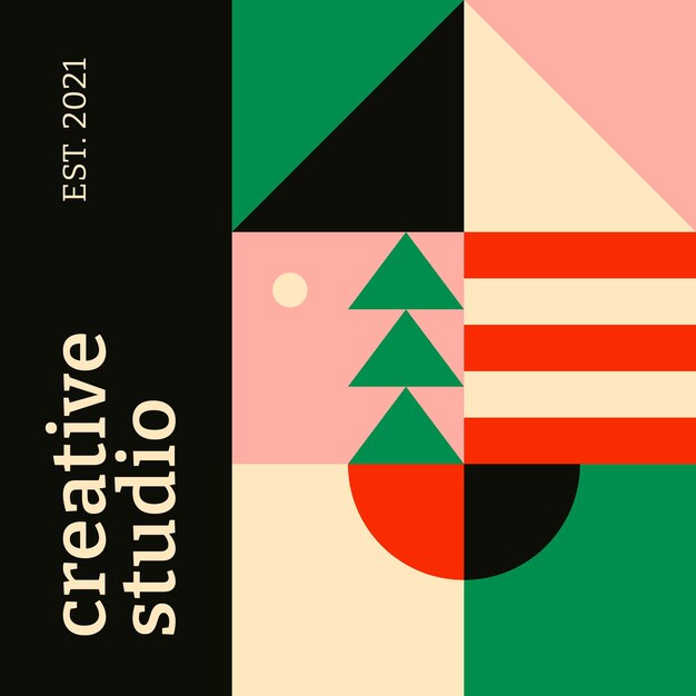 Plantilla de redes sociales editable inspirada en bauhaus texto de estudio creativo plano