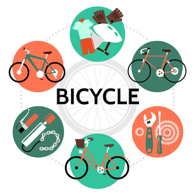 plantilla redonda de bicicleta en estilo plano