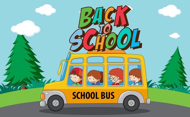 Plantilla de regreso a la escuela con autobús escolar