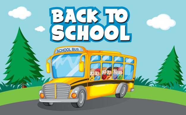 Plantilla de regreso a la escuela con autobús escolar