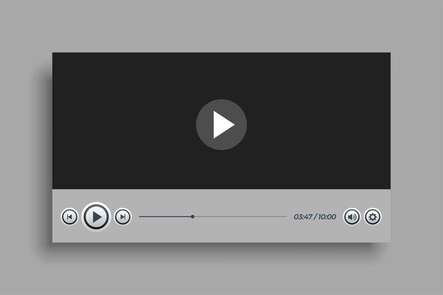 Plantilla de reproductor de video de panel gris plano para experiencia multimedia