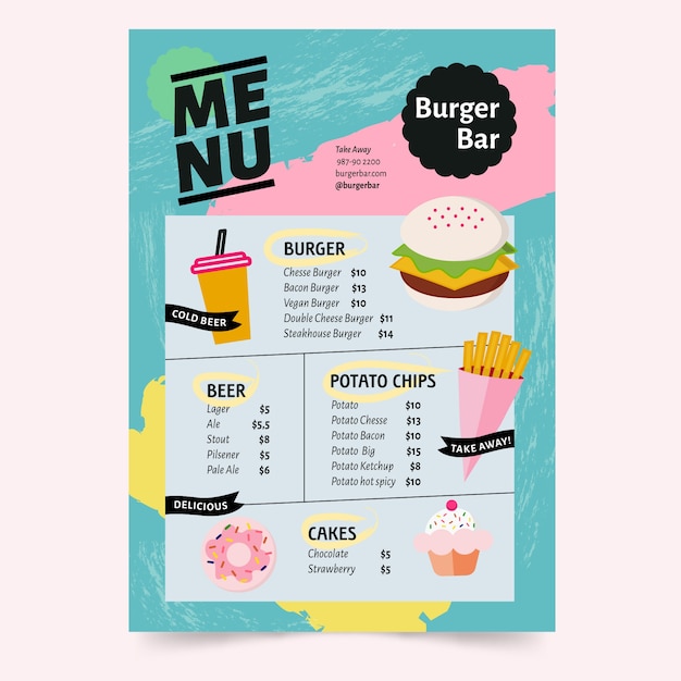 Plantilla para restaurante de menú con concepto colorido