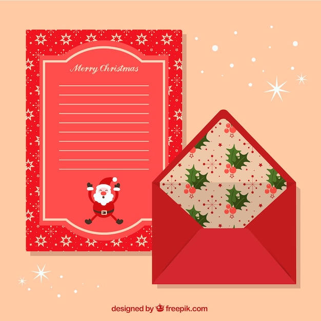 Plantilla roja de una carta de navidad y un sobre
