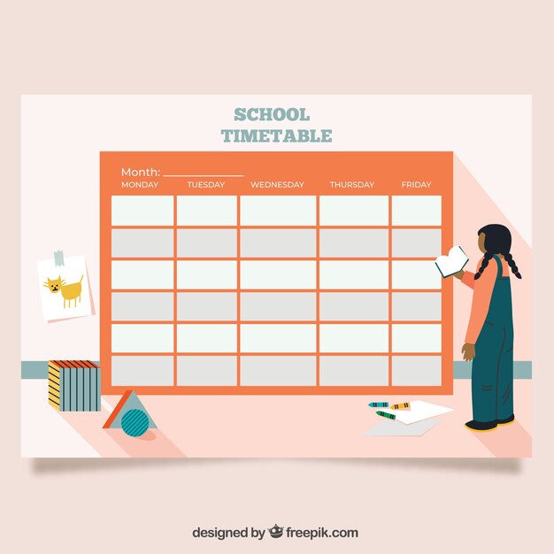 Plantilla roja de horario escolar de vuelta al cole