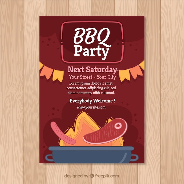 Vector gratuito plantilla roja de invitación de barbacoa