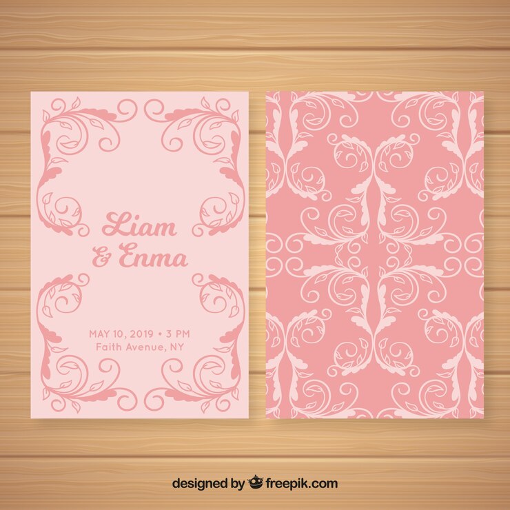 Vector gratuito plantilla roja de invitación de boda vintage