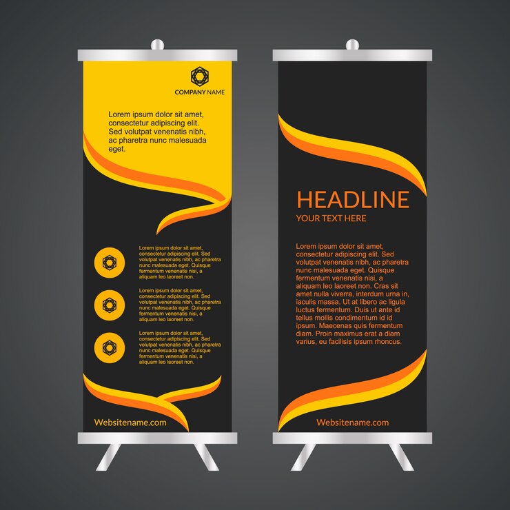 Vector gratuito plantilla de roll up amarillo y blanco