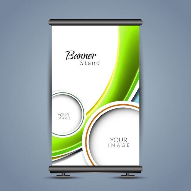 Plantilla de roll up colorido con ondas