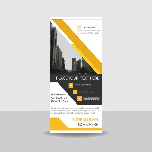 Vector gratuito plantilla roll up con líneas amarillas