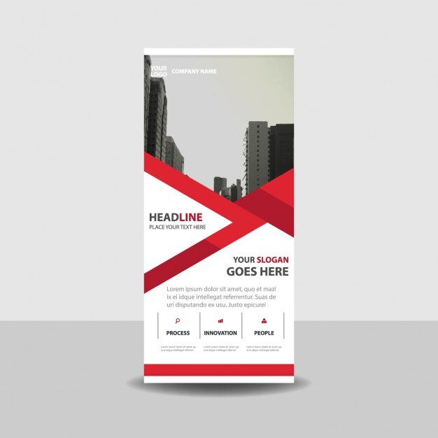 Plantilla roll up roja con formas geométricas