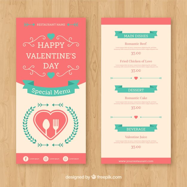 Plantilla rosa y blanca de menú de san valentin