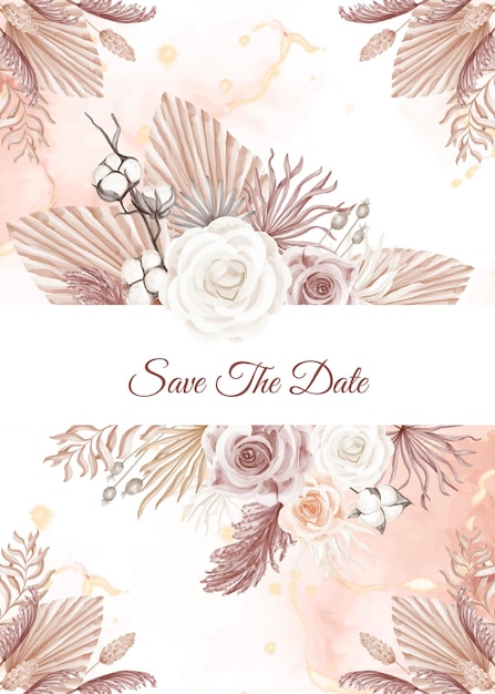 Plantilla rosada moderna de la invitación de la tarjeta de boda del estilo de Boho