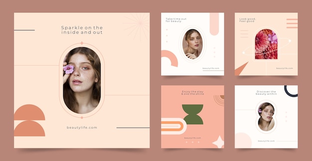 Vector gratuito plantilla de salón de belleza de publicación de instagram dibujada a mano