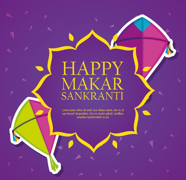 Plantilla de saludo Makar Sankranti con cometas