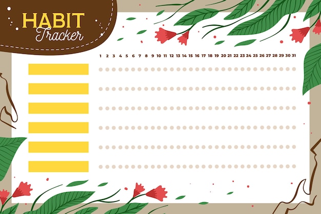 Plantilla de seguimiento de hábitos con elementos florales