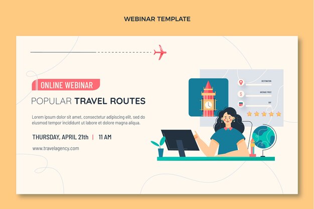 Plantilla de seminario web de agencia de viajes de diseño plano