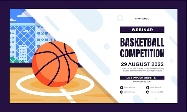 Vector gratuito plantilla de seminario web de baloncesto de diseño plano