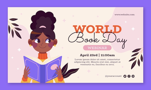 Vector gratuito plantilla de seminario web para la celebración del día mundial del libro