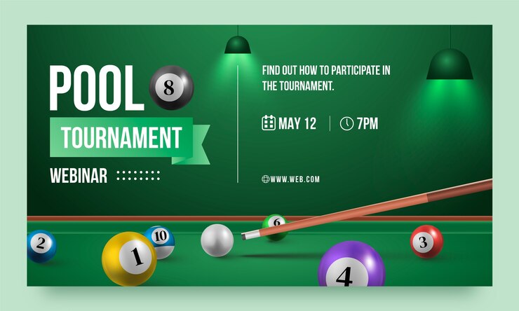 Vector gratuito plantilla de seminario web para club de billar y juego de billar