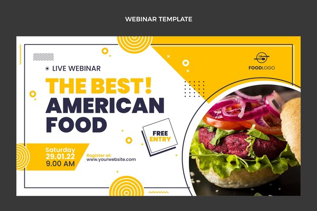 Plantilla de seminario web de comida americana de diseño plano