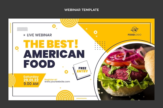 Plantilla de seminario web de comida americana de diseño plano