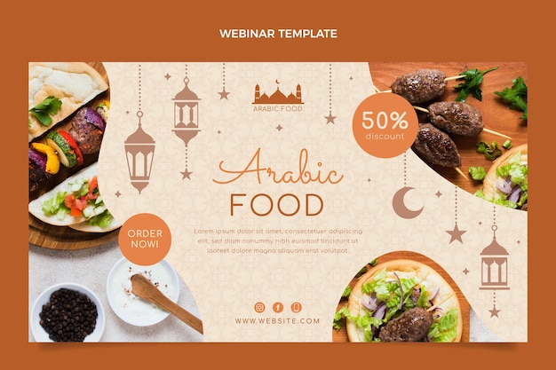 Vector gratuito plantilla de seminario web de comida árabe de diseño plano