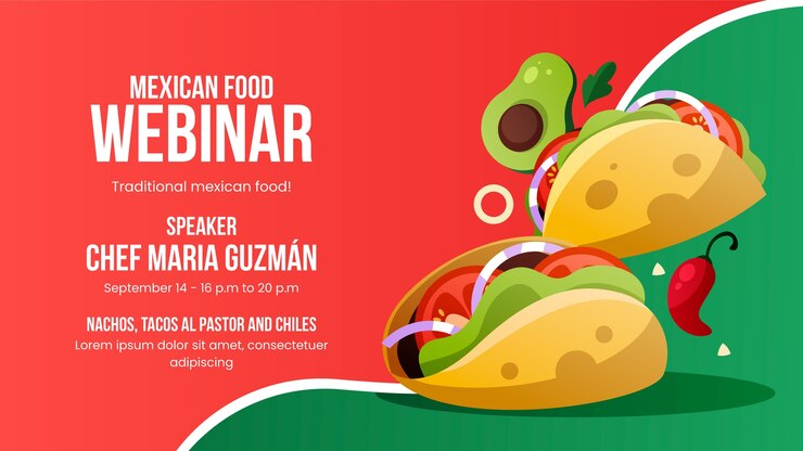 Vector gratuito plantilla de seminario web de comida mexicana degradada