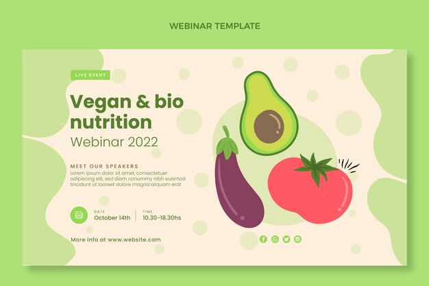 Plantilla de seminario web de comida vegana de diseño plano